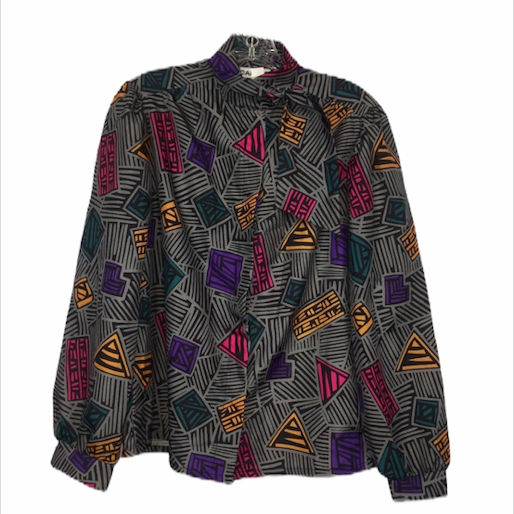 Vintage 80's Caribou Blouse Geometric Print‎